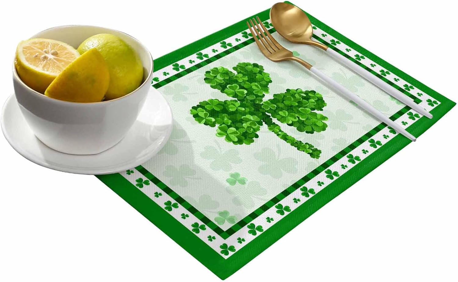 St. Patrick's Day Placemats Set of 4, Lucky Clovers Green Placemats for Dining Table, Shamrocks Cotton and Linen Table Mats Washable for Kitchen, Party, Wedding Decor, 13 x 19 Inches