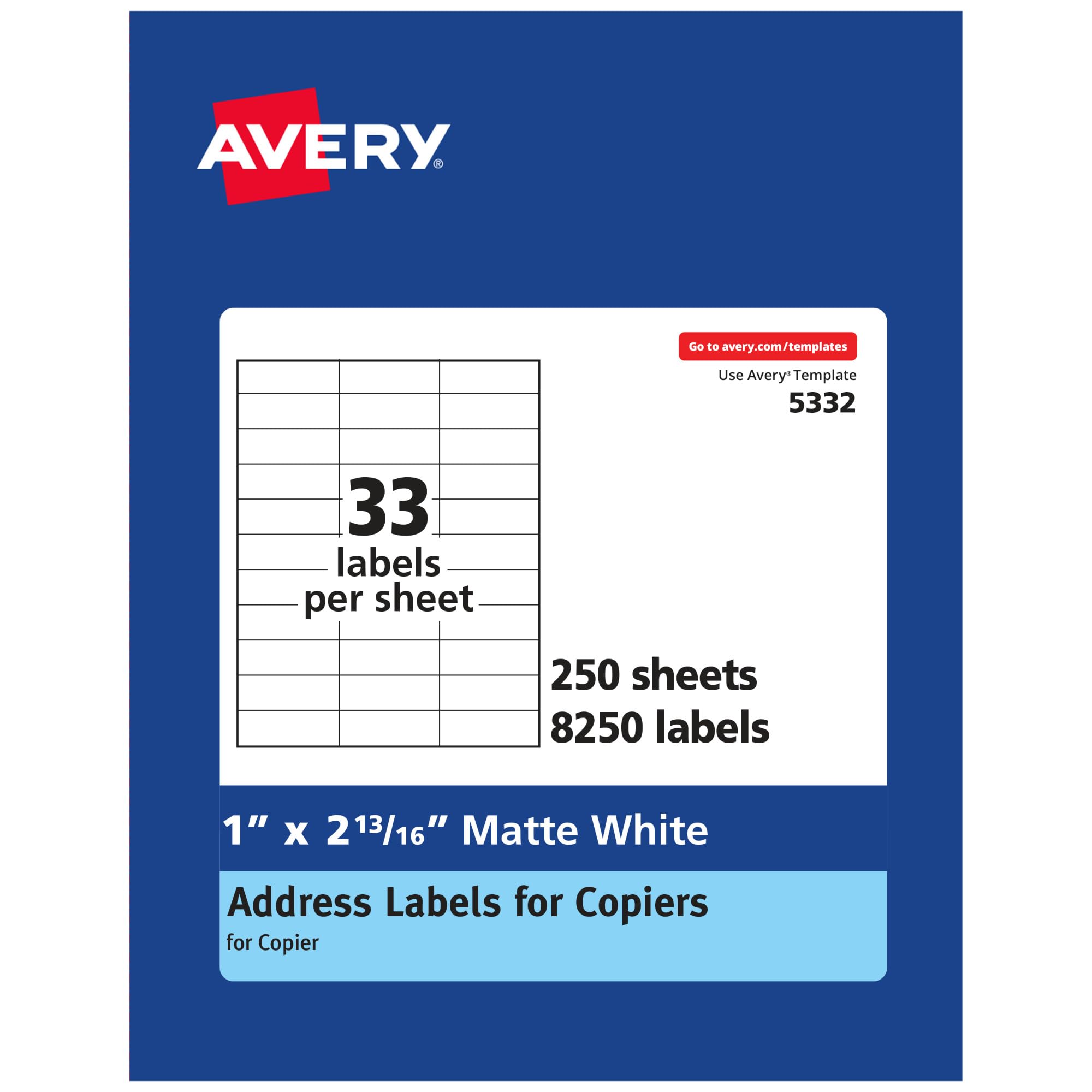 Avery Fotokopi Makineleri için Adres Etiketleri, 1" x 2-13/16", 8.250 Beyaz Etiket (5332)