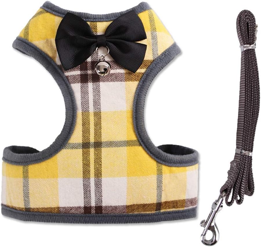 LEMON PET Dog/Cat Harness with Leash Set - Soft Mesh Classic Adjustable Cosy Vest Harness with Bow Tie and Bell Chest Harness for Small…