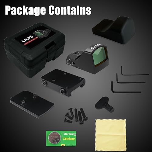 Miniatura 7 de UUQ Mini mira de punto verde reflejo para rifles, pistolas y escopetas 2MOA, 7 ajustes de brillo, óptica verde HD1079 adecuada para RMR o riel