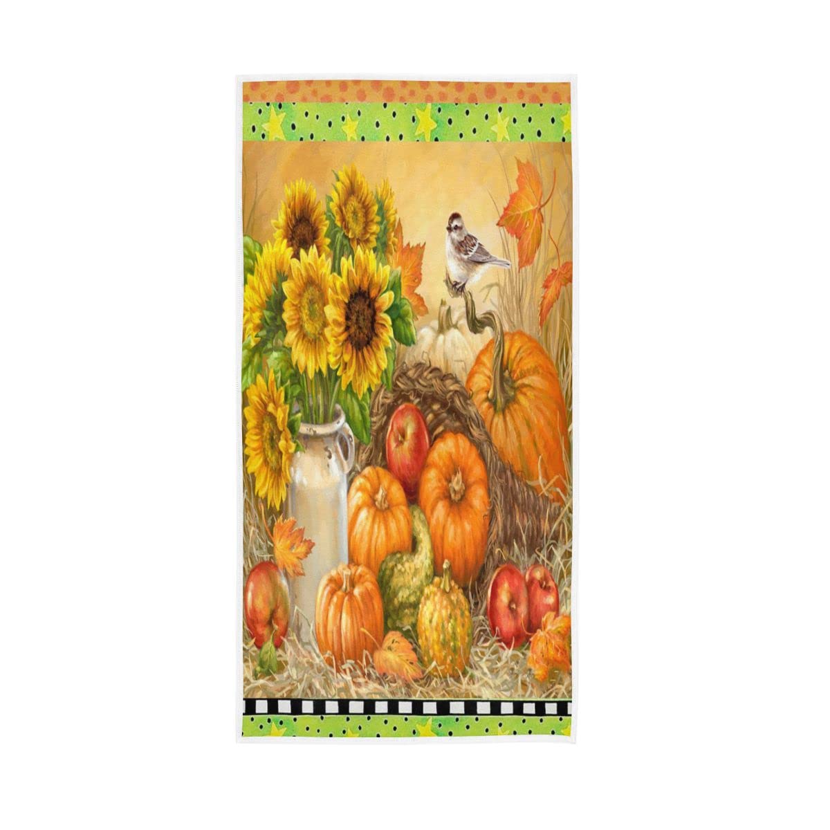 HUYGD Sunflowers Pumpkin Bird Autumn Soft Hand Towels Absorbent Bath Towel Multipurpose for Bathroom Hotel Gym Spa 30"x15"