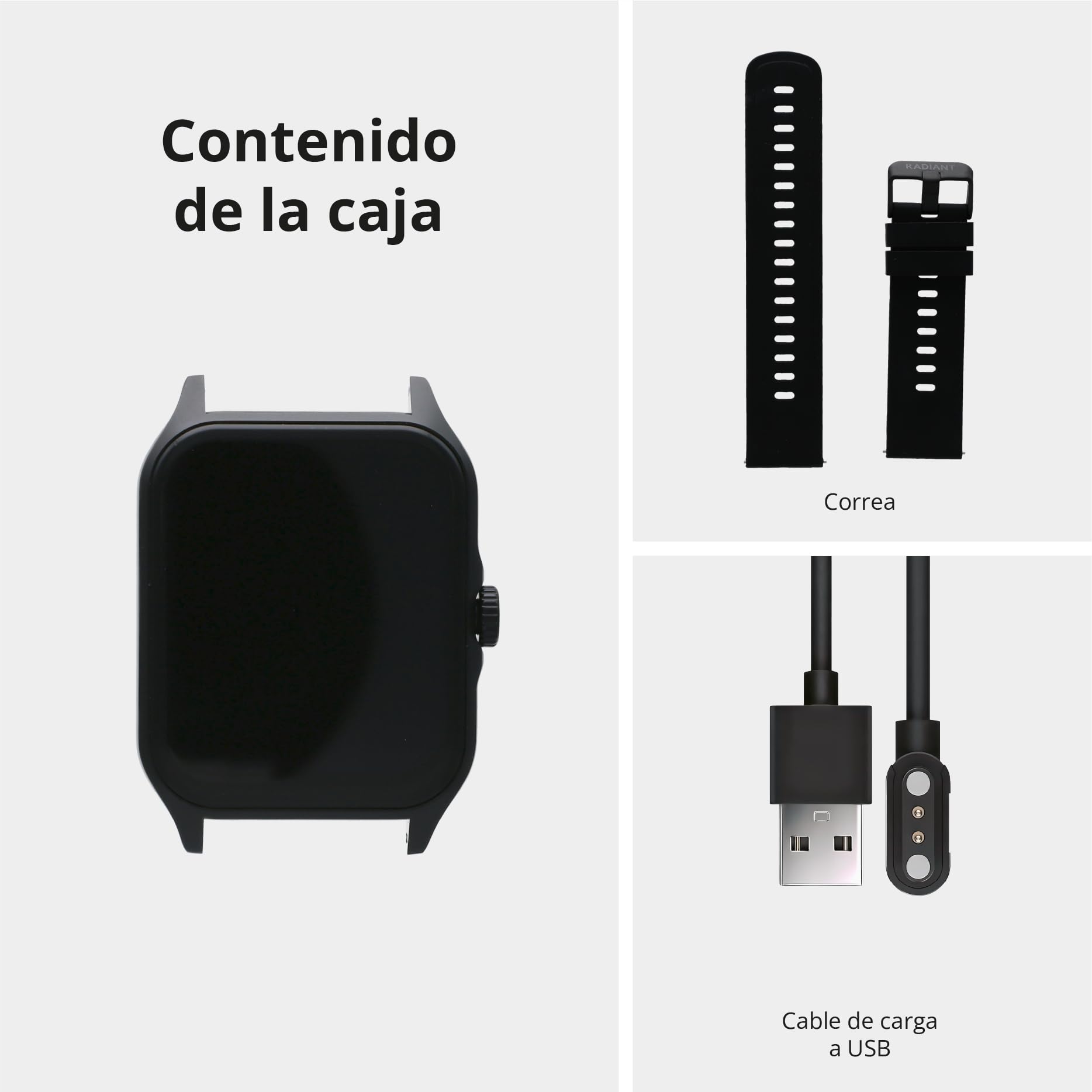 Radiant LAS Vegas Premium 2 – smartwatch czarny – zegarek unisex – dla mężczyzn i kobiet z funkcją telefonu – sport, krokomierz, kalorie, monitor snu, powiadomienia – kompatybilny z systemem