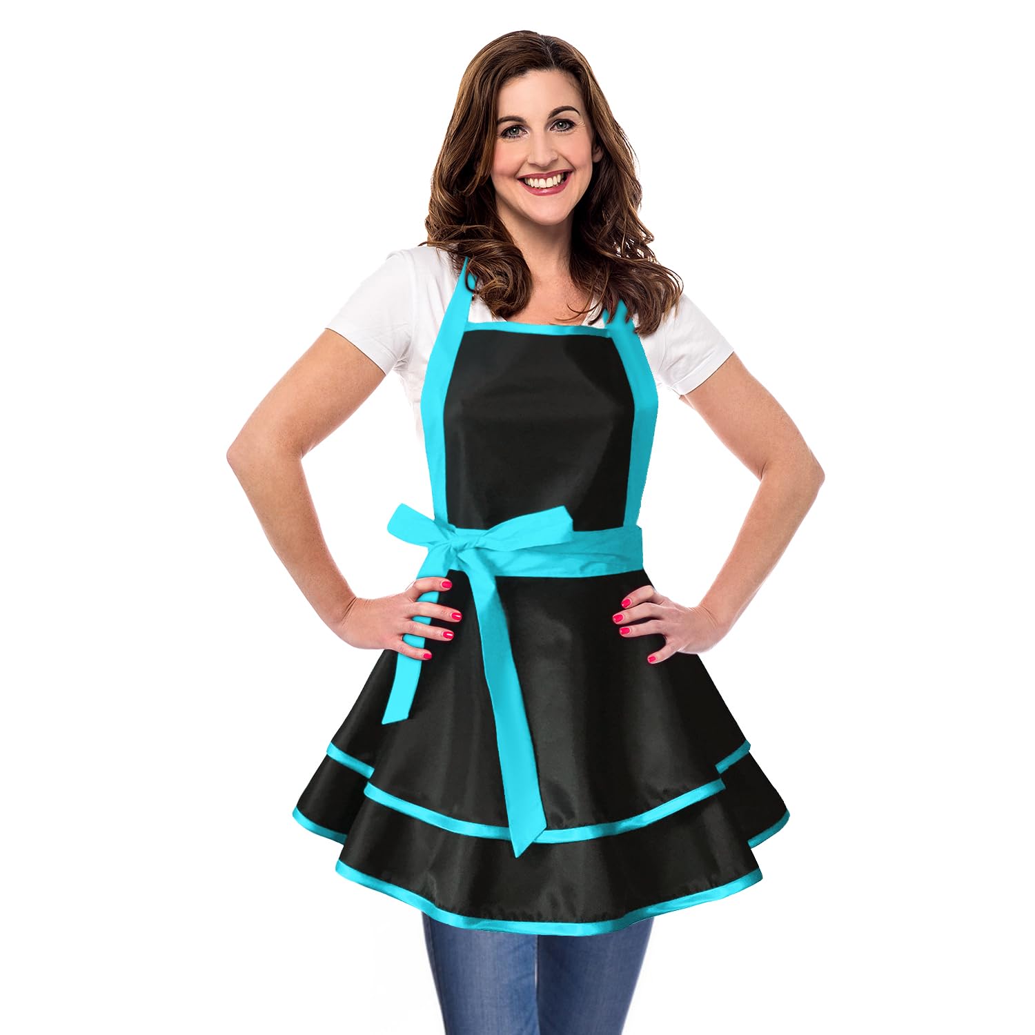 Violet Mist Delantales retro para mujer, lindo delantal de los años 56, color negro, para cocina, para tartas, sexy, encaje, sirvienta, francés, divertido, delantal azul, cintura ajustable, regalo