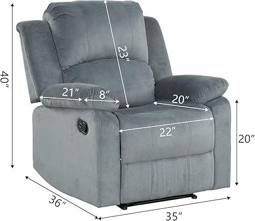 Miniatura 2 de CANMOV Silla Reclinable Manual, Silla Sofá Reclinable Individual de Tela Suave Acolchada para Sala de Estar, Mecanismo Reclinable Resistente y
