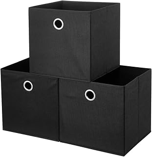 Black Storage Cube Bins 11x11x 11 Inch Cubes Organizer Storage Bins Foldable Fabric Strorage Boxes Collapsible Cubicle Storage Baskets Cloth Cube Inserts Storage Drawer for Cube Organizer QY-SC18-3