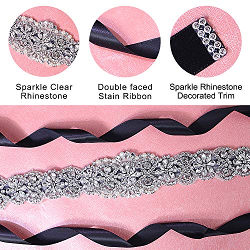 Lovful Womens Crystal Rhinestone Braided Wedding Dress Sash Belt, Black