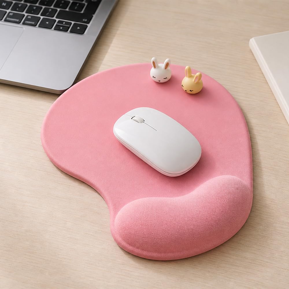 Office Mousepad with Gel Wrist Support - Ergonomic Gaming Desktop Mouse Pad Wrist Rest - Design Gamepad Mat Rubber Base for Laptop Computer -Silicone Non-Slip Special-Textured Surface (01Pink) — Amazon image 2