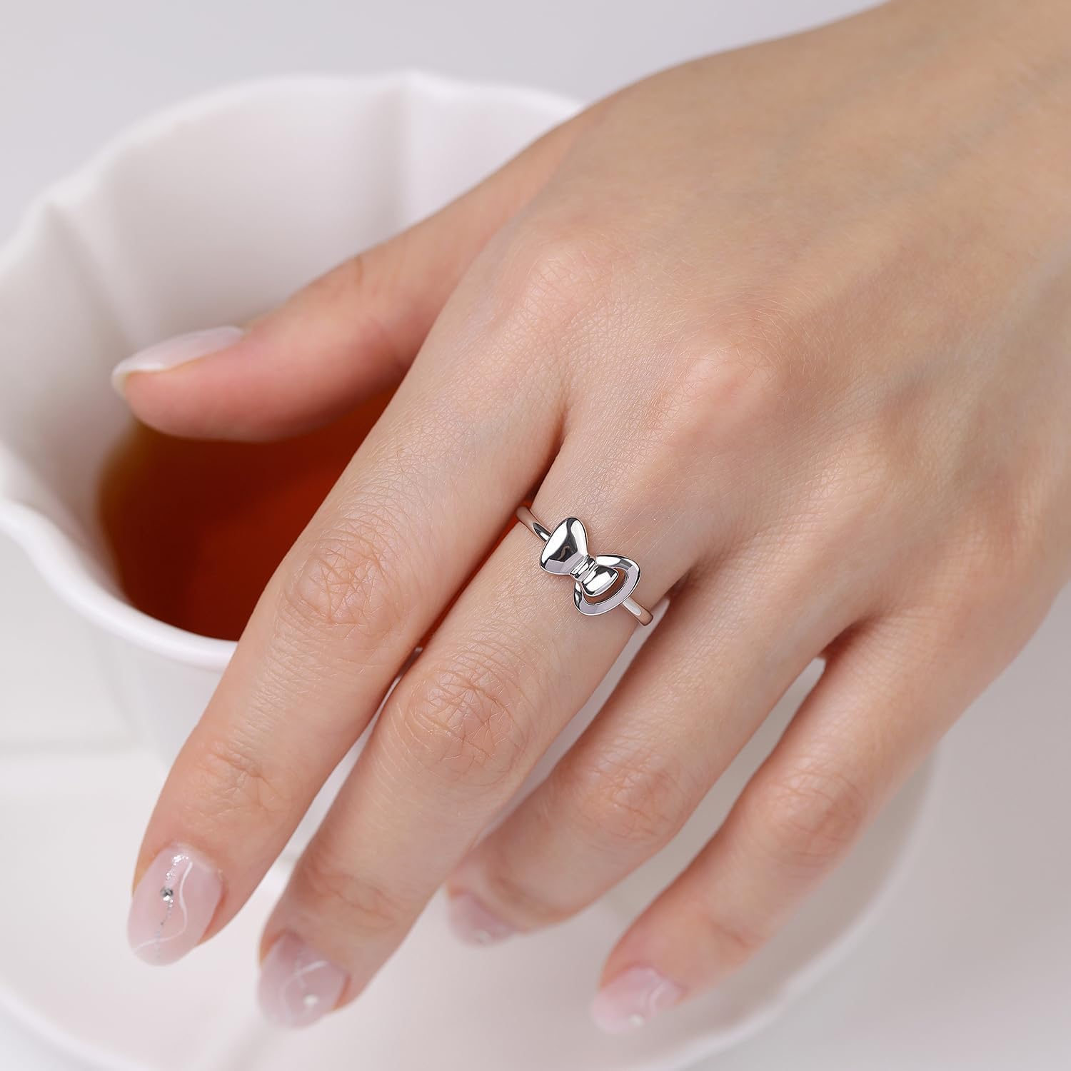 Meissa Bow Rings Infinity Rings for Women Girls Mother Daughter Gold Bowknot Rings Sterling Silver Bowtie Knot Promise Statement Wedding Band Ring Open Size