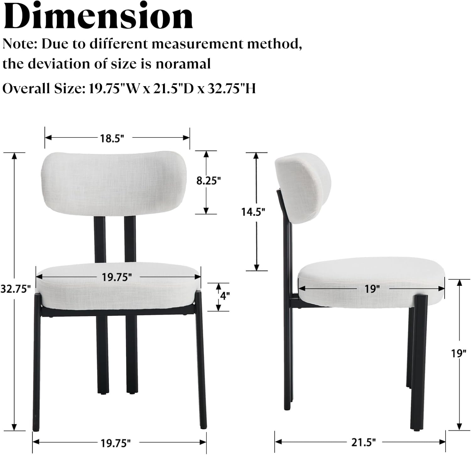Ya-Home Modern Dining Chairs Set of 2, Linen Upholstered Dining Room Chairs with Curved Back Black Metal Legs, Armless Kitchen Side Chairs Guest Chairs for Restaurant/Home Kitchen, Beige