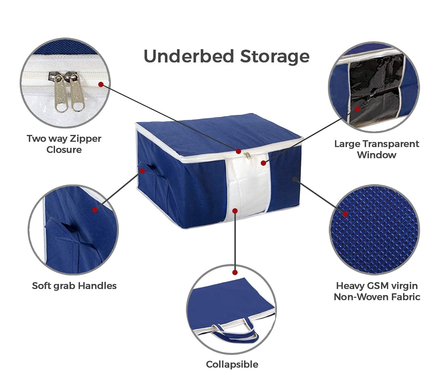 Kuber Industries Faltbarer Organizer für Kleidung, für Decken, Steppdecken, Bettdecken, Bettdecken, 12 Stück (Marineblau)