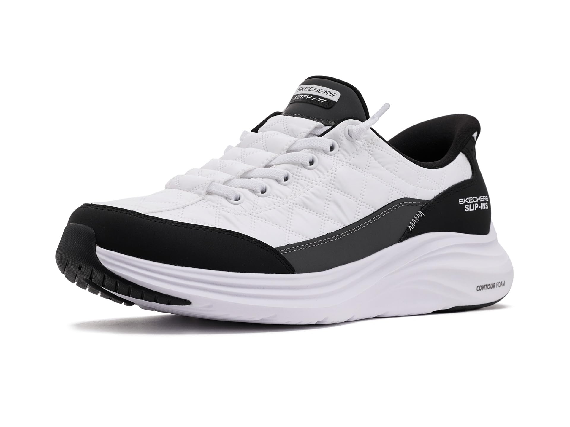 Skechers Women's Contour Foam Cozy Fit Hands Free Slip-ins Sneaker, White/Black, 6.5 UK Wide