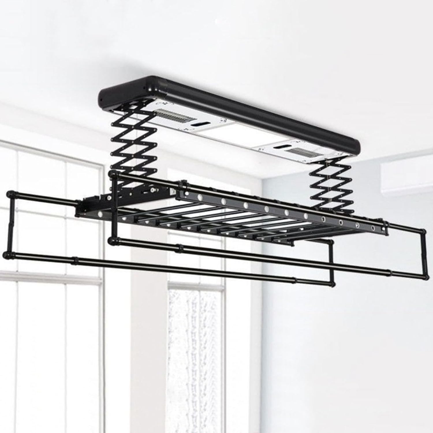 Black Ceiling-Mounted Electric Clothes Drying Rack, Multifunctional Remote Control Telescopic Hanger, Automatic Lift Airer for Home - Space-Saving Solution