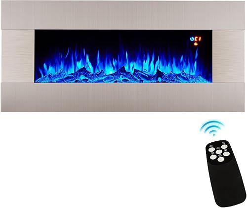 Miniatura 8 de Chimenea eléctrica de montaje en pared de 40 pulgadas con control remoto, calentador de chimenea colgante de pared con colores de llama ajustables y