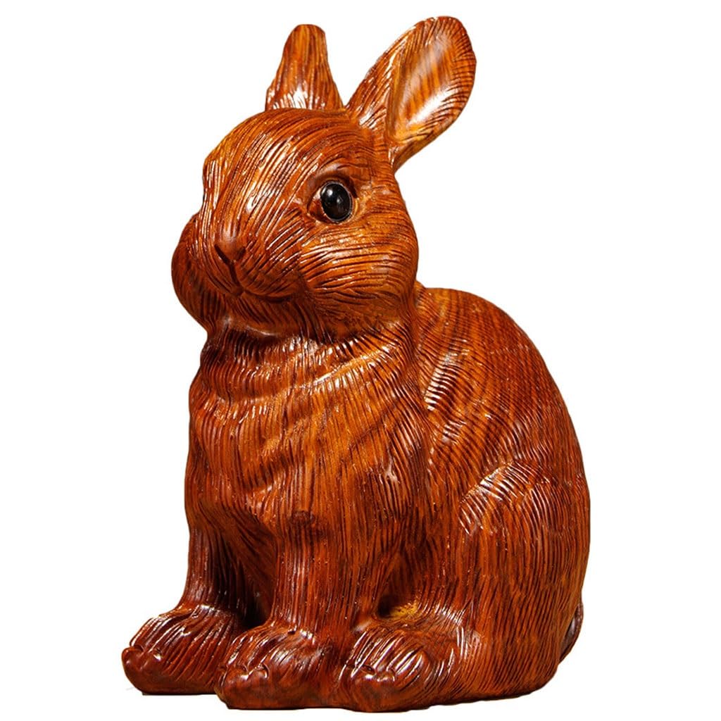ATREDESES Office Decor Wooden Rabbit Ornament Solid Wood Carving Wooden Rabbit Home Living Room Mahogany Crafts Home Decor