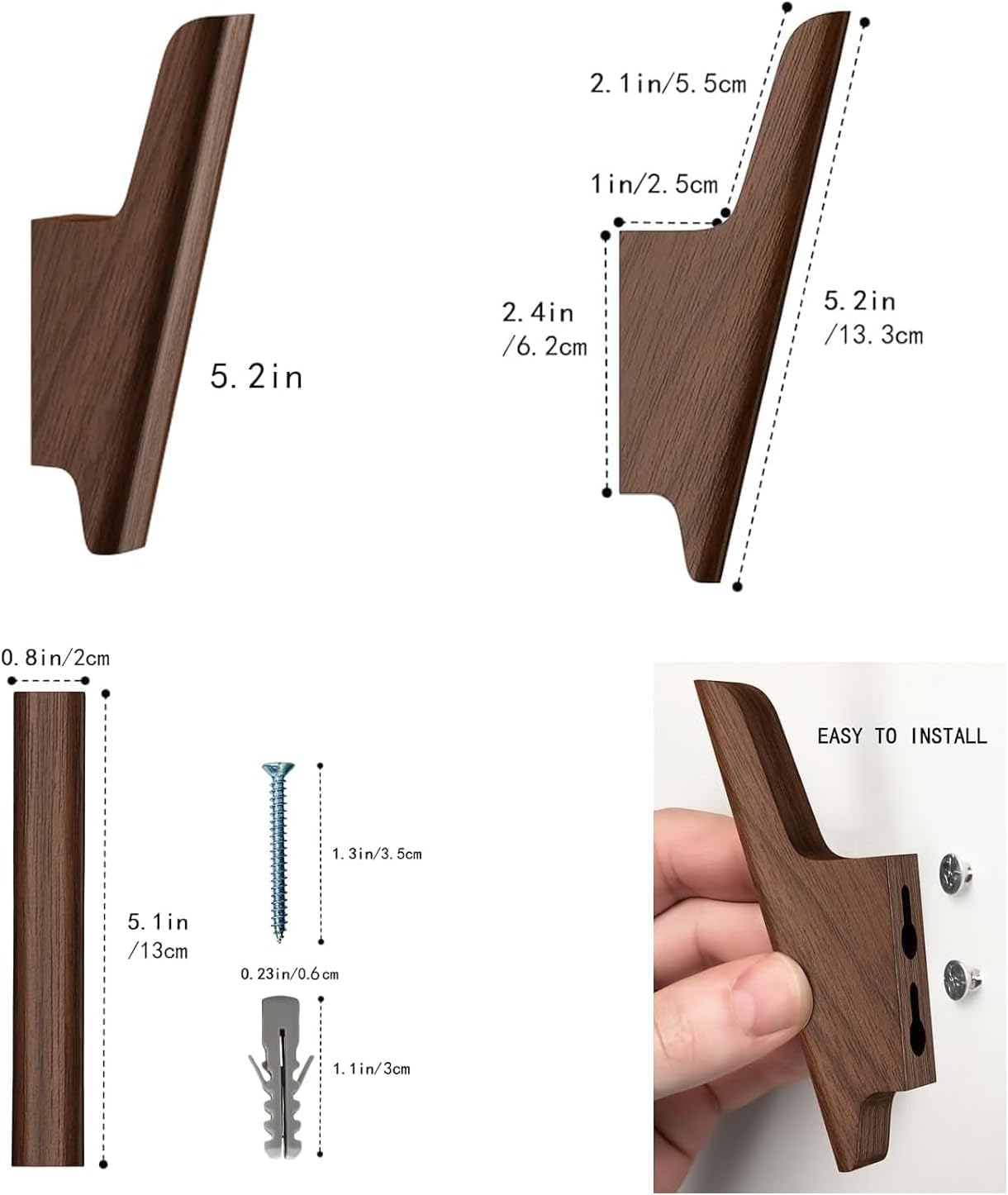 Perchero de Pared de Madera de Nogal, Juego de 4 Ganchos con Diseño de Pájaro, Colgadores Pared Robusto para Recibidor, Baño, Dormitorio, Incluye Accesorios de Montaje