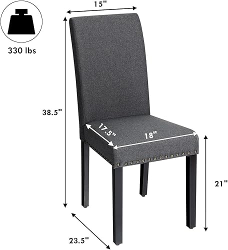 Miniatura 3 de Giantex Juego de 2 sillas de comedor tapizadas, sillas laterales de tela con patas de madera, asiento acolchado suave, ribete de cabeza de clavo,