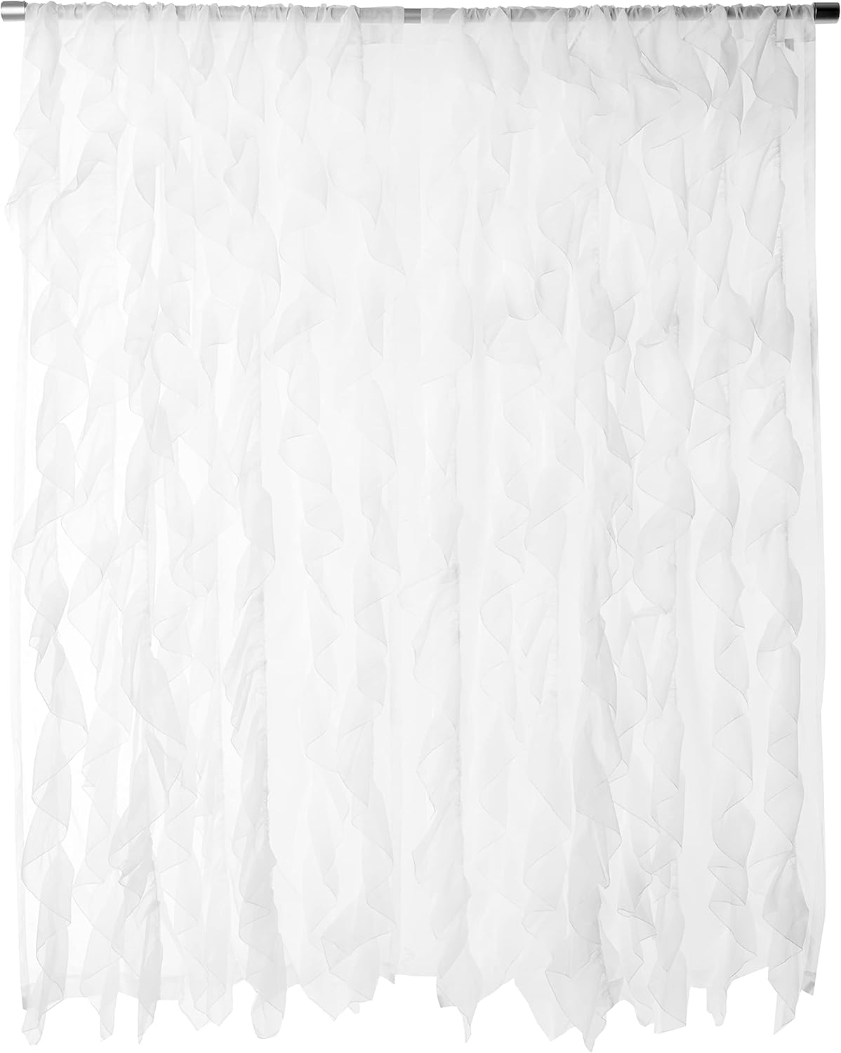 Sweet Home Collection 2 Pack Window Treatment Sheer Cascading Panel Vertical Ruffled Curtains in Many Sizes and Colors, 96" x 50", White