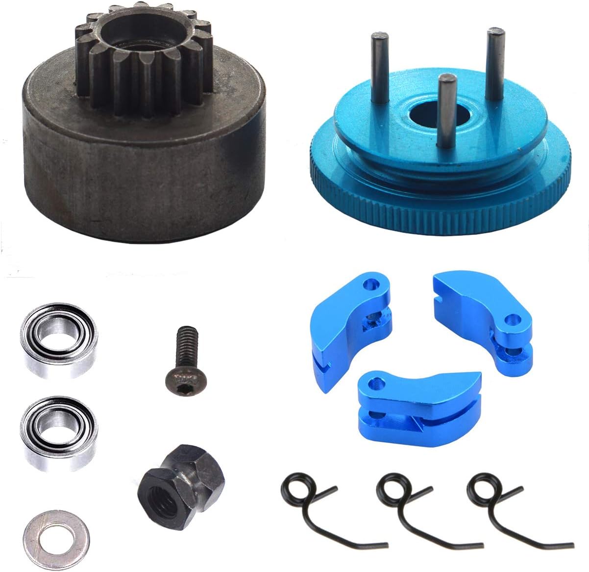 ShareGoo RC 14T Clutch Bell Shoes Bearings Gear Flywheel Assembly Kit Springs Cone Engine Nut for HPI HSP Traxxas Axial Himoto 1/8 RC 21-28cxp Nitro Engine Car