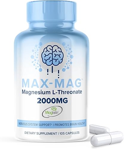 Max-Mag Magnesium L-Threonate 2000mg Magteína, treonato de magnesio 105 cápsulas con vitamina D3 y K2, alta absorción, Mag biodisponible (35
