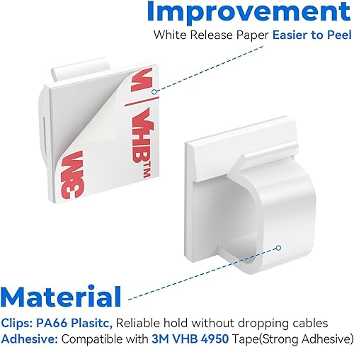 Miniatura 3 de Clips de cable con cintas adhesivas fuertes, organizador de cables para automóvil, oficina y hogar (blanco-CC04 (50 unidades)