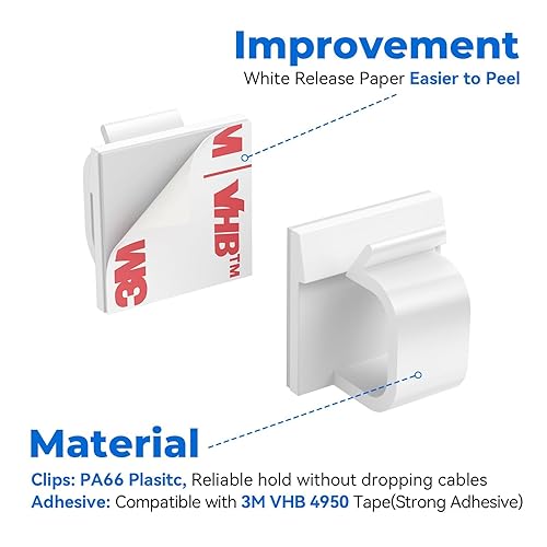 Miniatura 3 de Clips de cable con cintas adhesivas fuertes, organizador de cables para automóvil, oficina y hogar (blanco-CC04 (50 unidades)