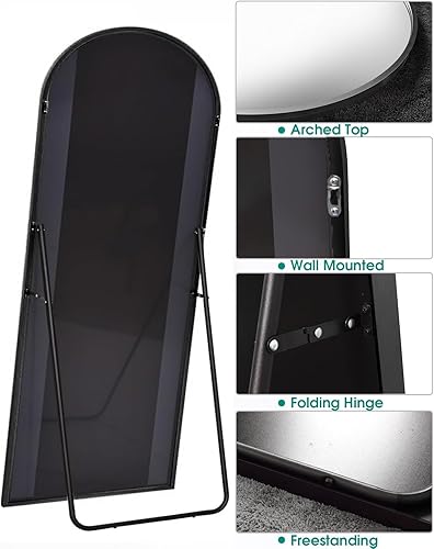 Miniatura 4 de Espejo arqueado de longitud completa de 26 x 71 pulgadas, espejo de piso negro de gran tamaño, espejo de pared de longitud completa, espejo de pared