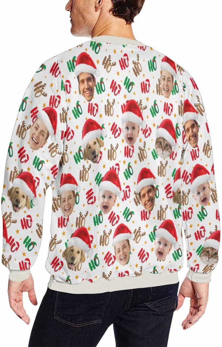 Artsadd Custom Funny Face Ugly Christmas Sweater, Personalized Novelty Print Xmas Sweatshirt with Photo for Men Women Party