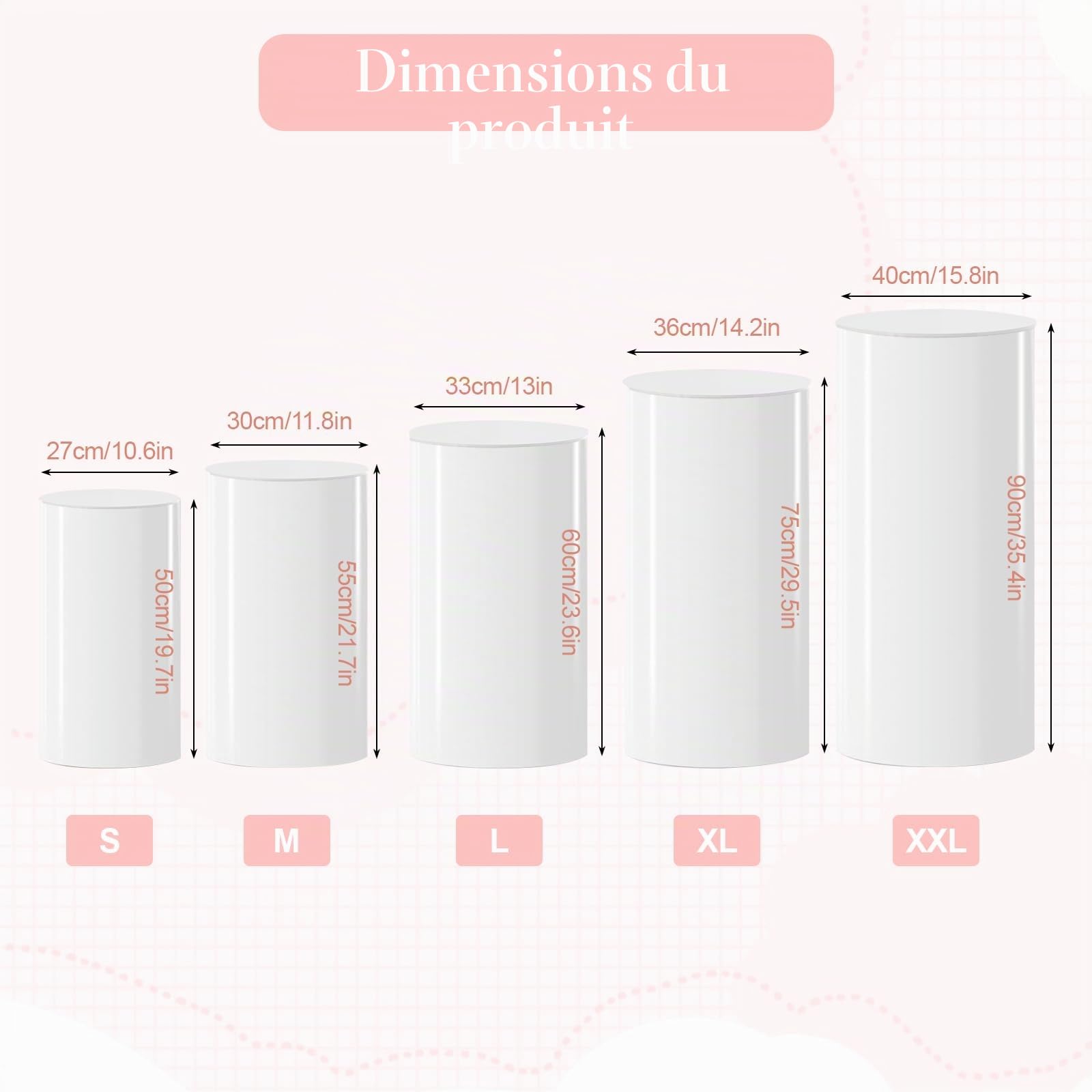 Lot de 5 supports de base cylindriques, supports de base cylindriques, supports de gâteau ronds en acrylique, supports d'exposition cylindriques, colonnes d'affichage rondes pour mariages