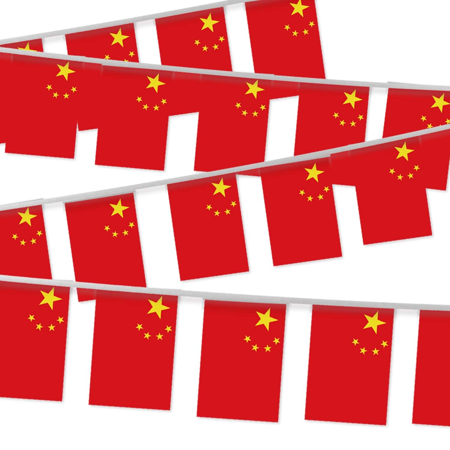 32FT China Pennant Small Flag Bunting,30 PCS Mini String Banner Stripes Chinese Decor Rectangle for Holiday Restaurant Home Party School — image 1