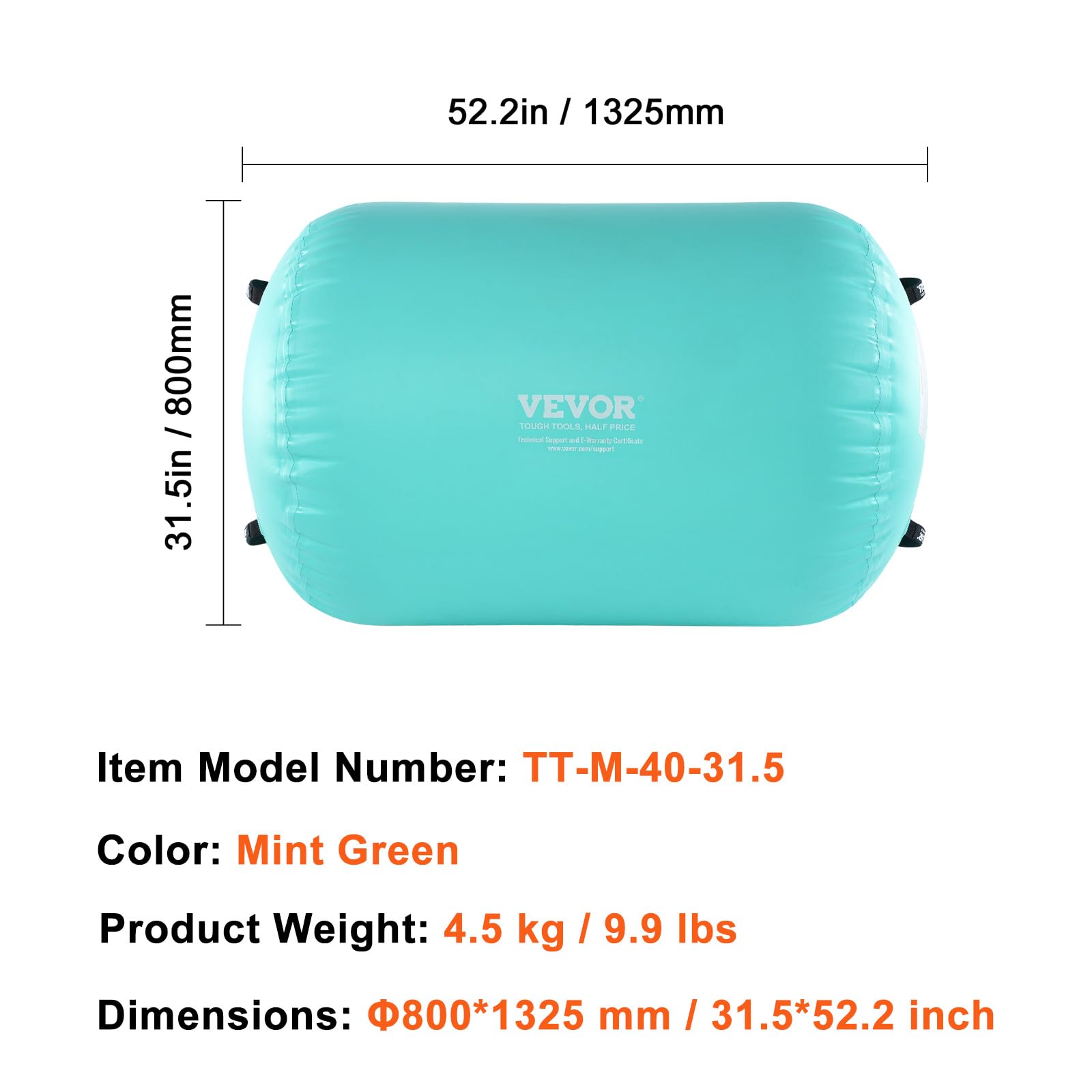 VEVOR Tappetino ad Aria, Rullo ad Aria Gonfiabile Rotondo, Canna d'Aria con Pompa Elettrica, Allenatore di piegamenti All'Indietro per Uso Domestico/Palestra/Yoga/Cheerleader/Parco/Acqua