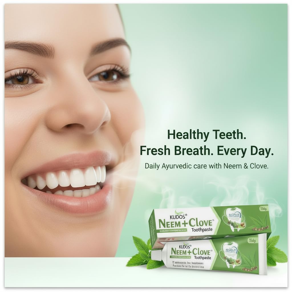 KUDOS Ayurveda Neem Clove Toothpaste | Herbal Ayurvedic Toothpaste for Teeth & Gums | Helps Reduce Cavities, Bad Breath & Gum Problems | Natural Oral Care 100g (Pack of 4) 4