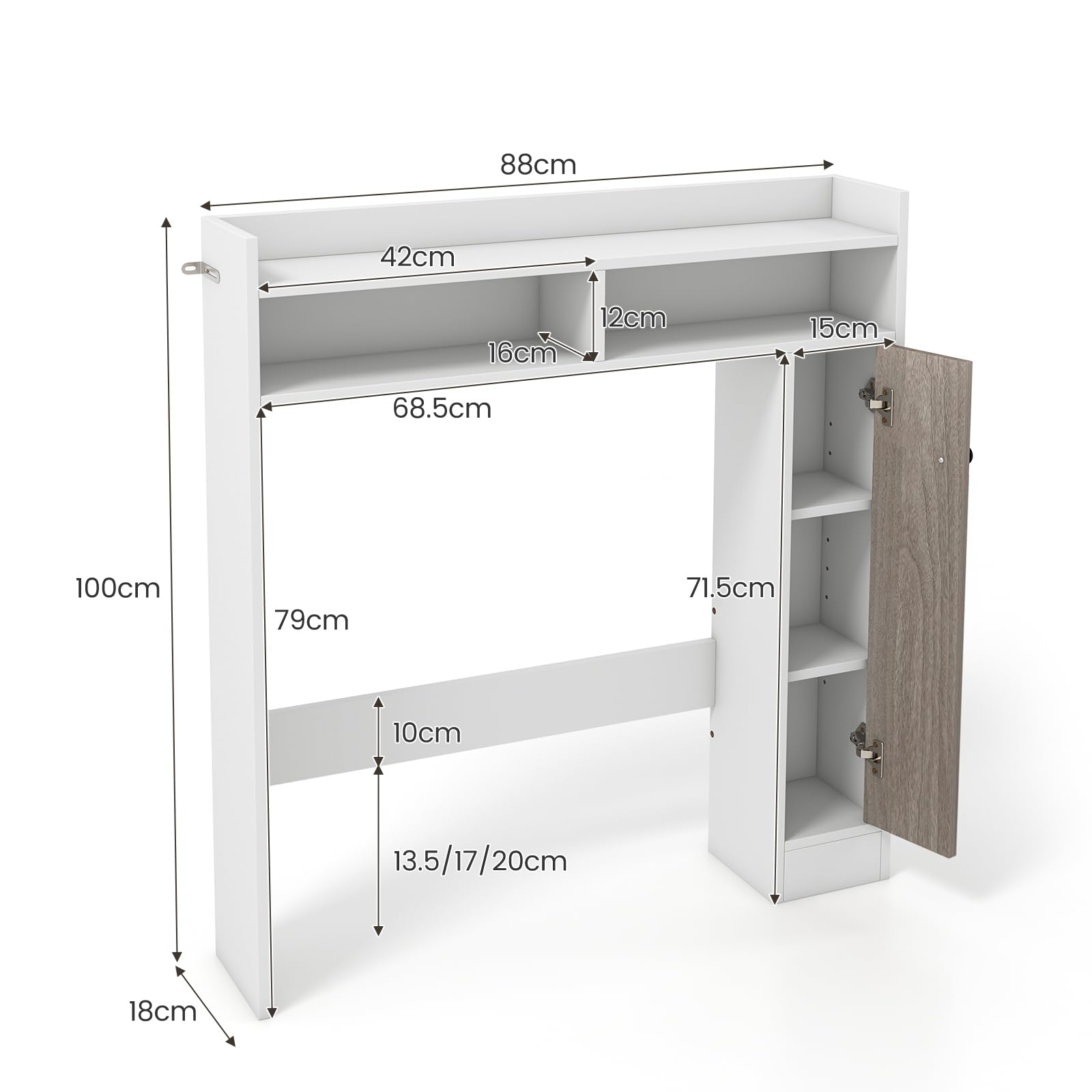 LIFEZEAL Armadietto WC a 5 scomparti, salvaspazio in legno, mensola da bagno con porta, scaffale per lavatrice, armadietto per WC