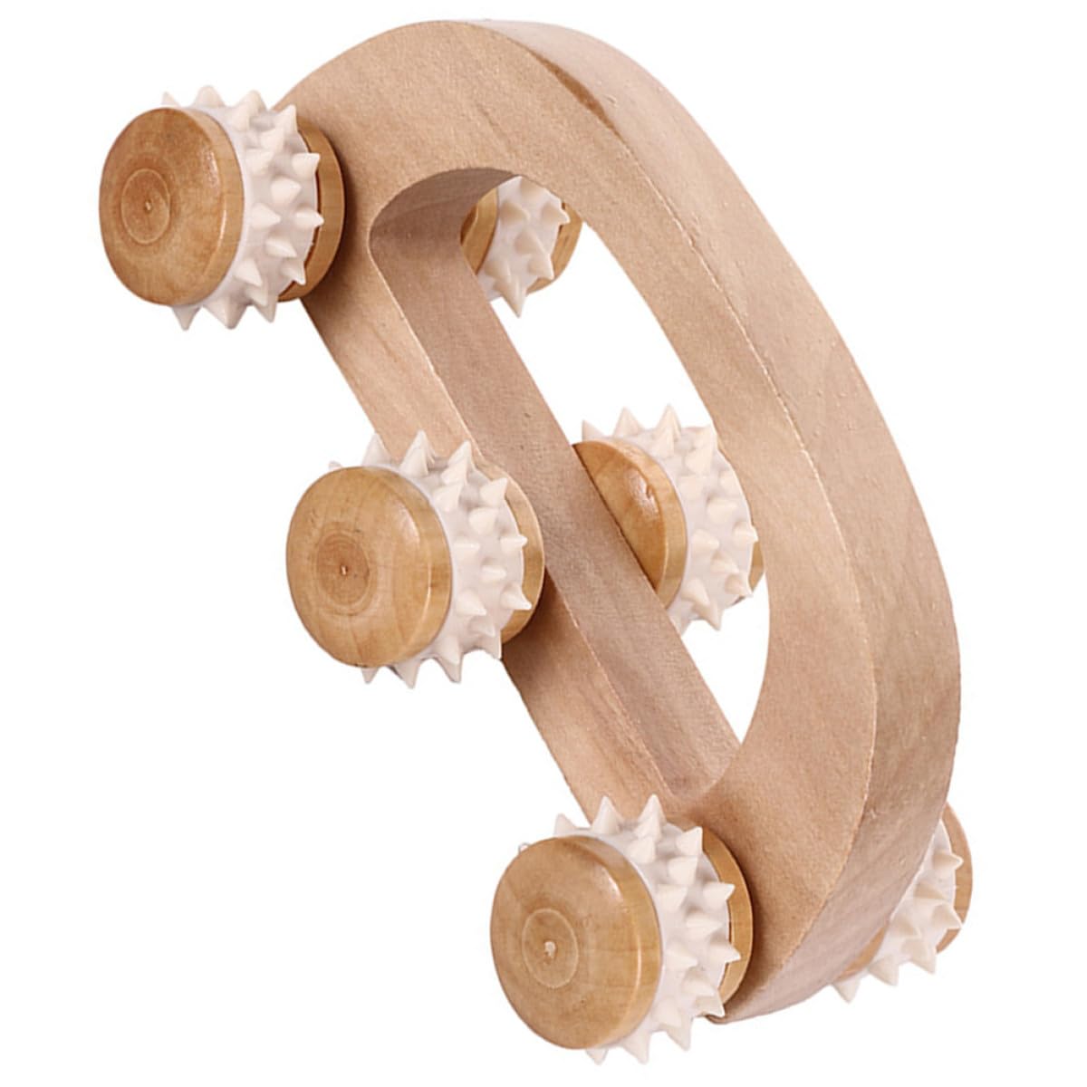 IMIKEYA Rodillo Masajeador de Madera Manual para Cuello Espalda y Piernas Herramienta de Masaje Muscular Portátil 6 Ruedas Masajeador Corporal Multiusos para Alivio y Relajación