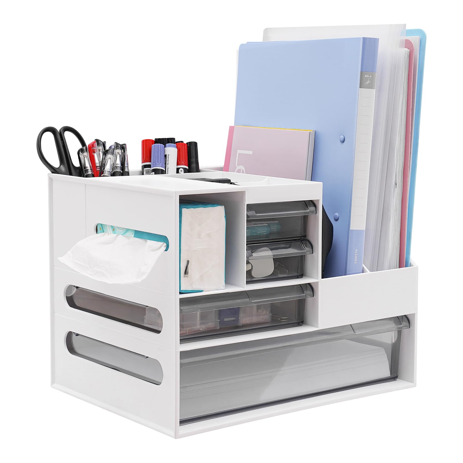 Organizer da scrivania con portapenne, multifunzione in carta con cassetto e 2 portapenne, organizer da scrivania per cancelleria, accessori da scrivania
