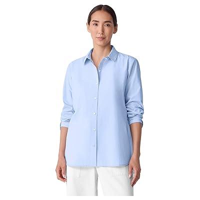 Eileen Fisher Striped Poplin Classic Collar Long Shirt Women