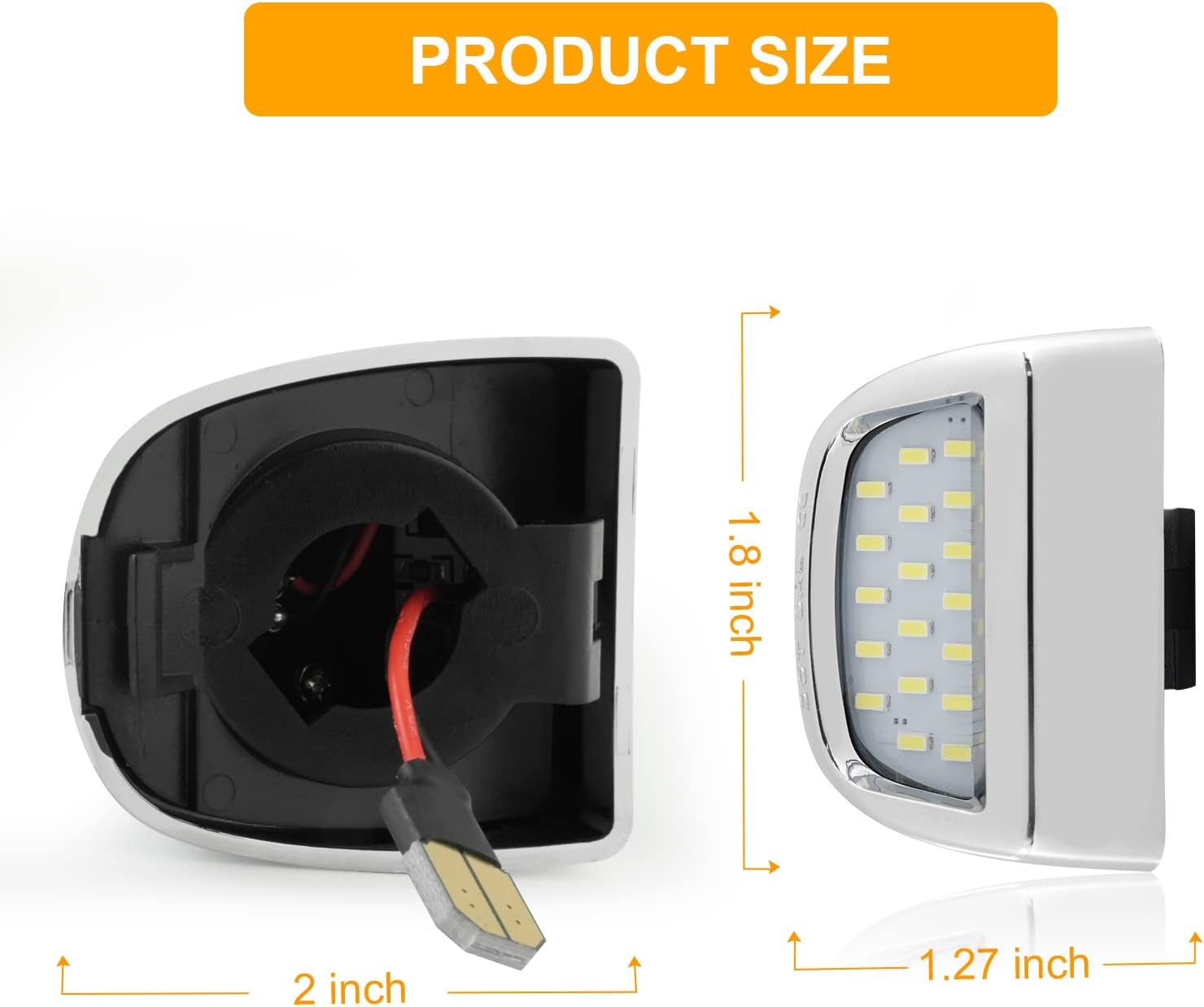 LED License Plate Light Compatible with 2001-2014 Chevy Silverado Suburban 2500 Avalanche 1500，2000-2006 Tahoe，1999-2014 GMC Sierra 1500 2500 3500-5X Brighter, Plug and Play (Chrome)