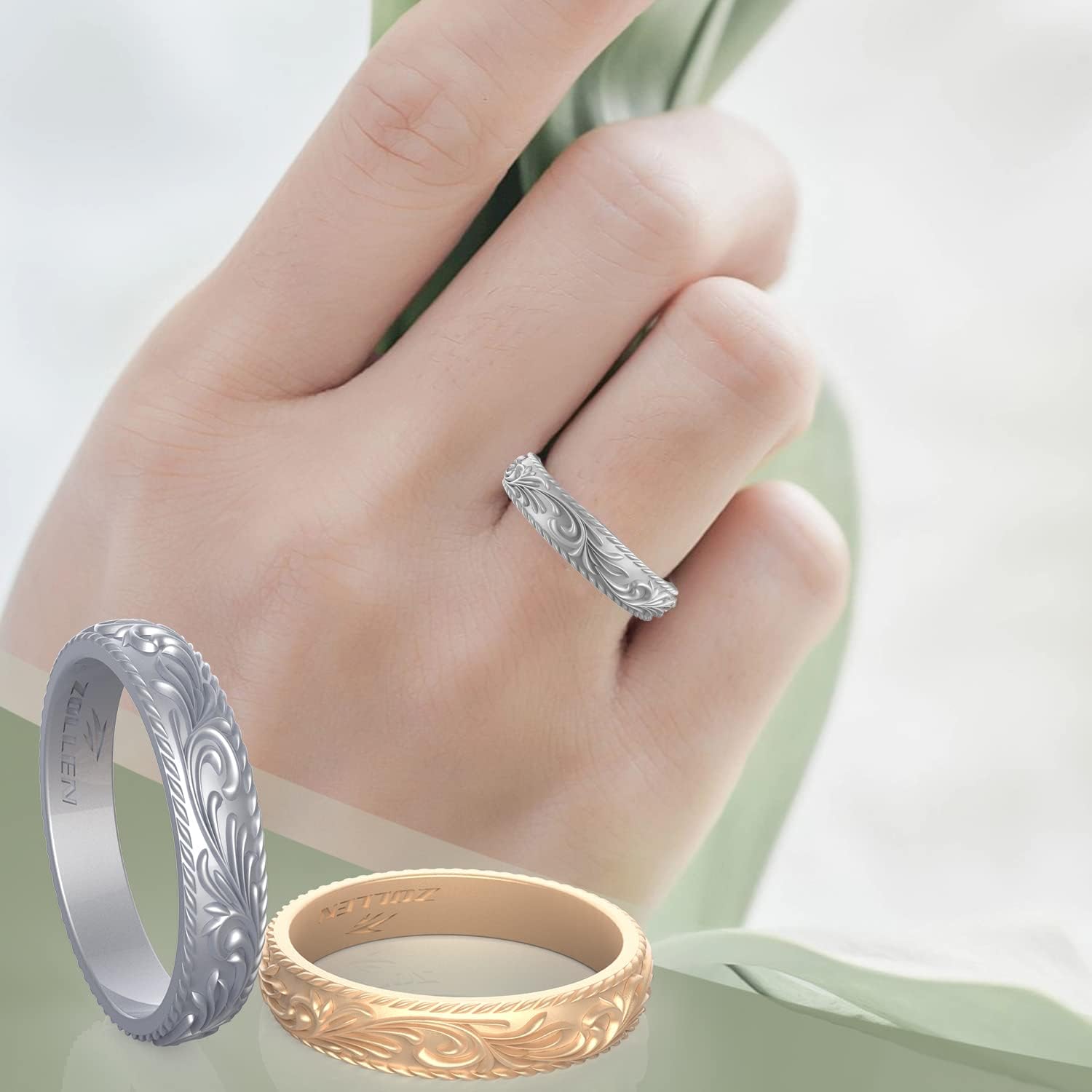 Silicone Wedding Rings for Women 4/7 Packs -Metallic Stackable Silicone Rubber Wedding Bands -Innovative Vine Collection