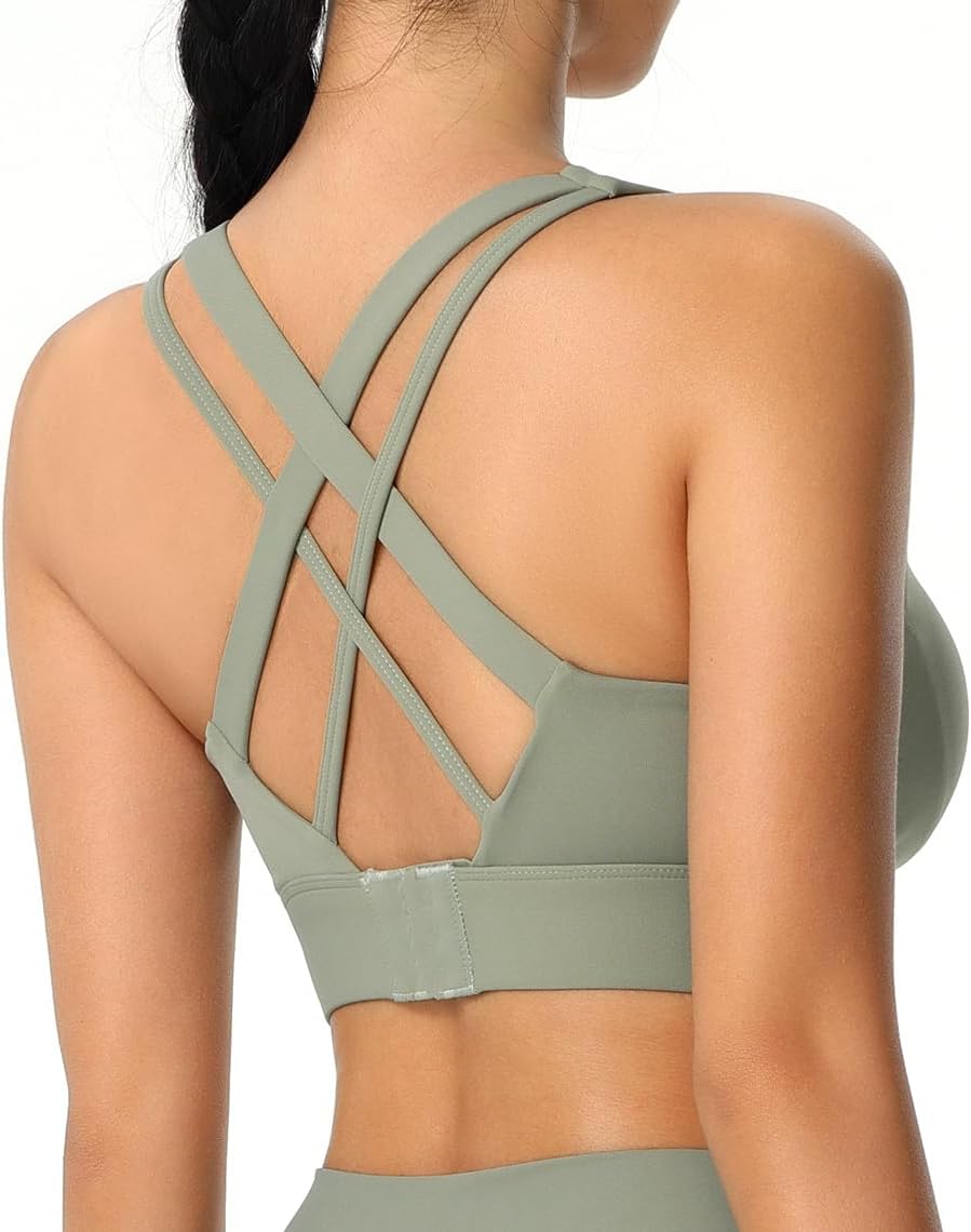 High Impact Sports Bra for Women - Criss-Cross Back, Molded Cups, Hook and Eye Closure - High Support Running Bra - Image 3