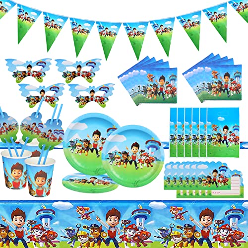 Paw Patrol Set de Vaisselle de Fête, 82 Pièces Pat Patrouille Enfant Anniversaire Ensemble, Paw Patrol Décoration d'anniversaire pour Enfants, Kit Décoration de Fête Anniversaire pour 10 Personnes