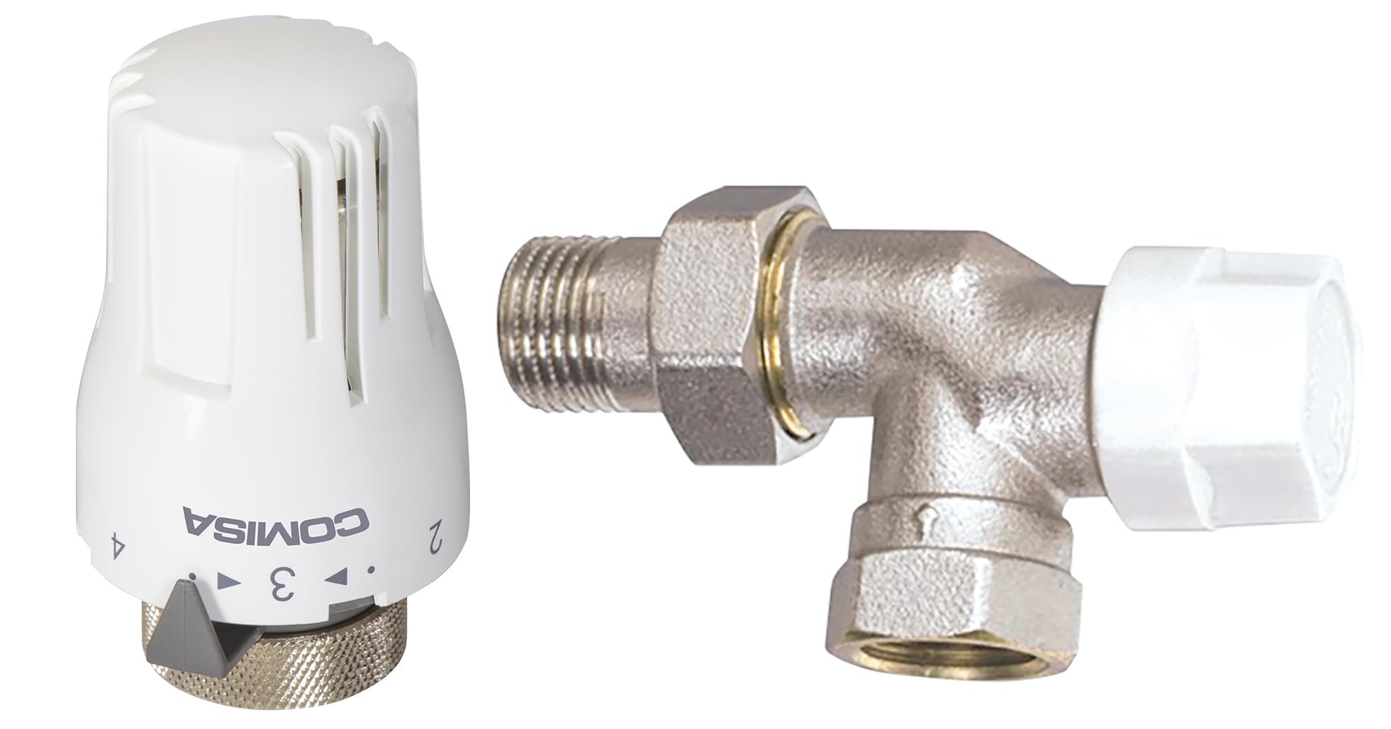 BOUTTÉ - Ensemble robinet inversé M15x21 avec tête thermostatique – Pour radiateur eau chaude