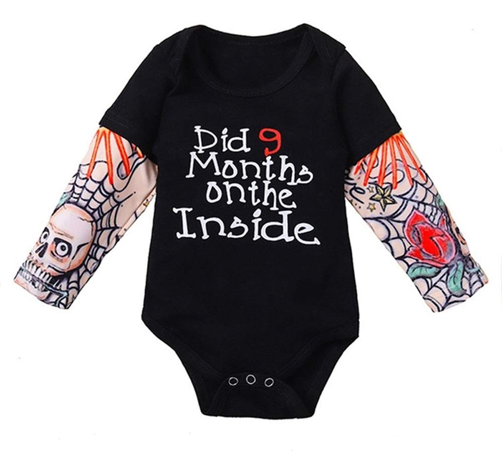 stylesilove Infant Baby Boys Girls Printed Romper Tattoo Sleeve Cotton Bodysuit Holiday Halloween Outfit (Did 9 Months On The Inside, 80/6-9 Months)