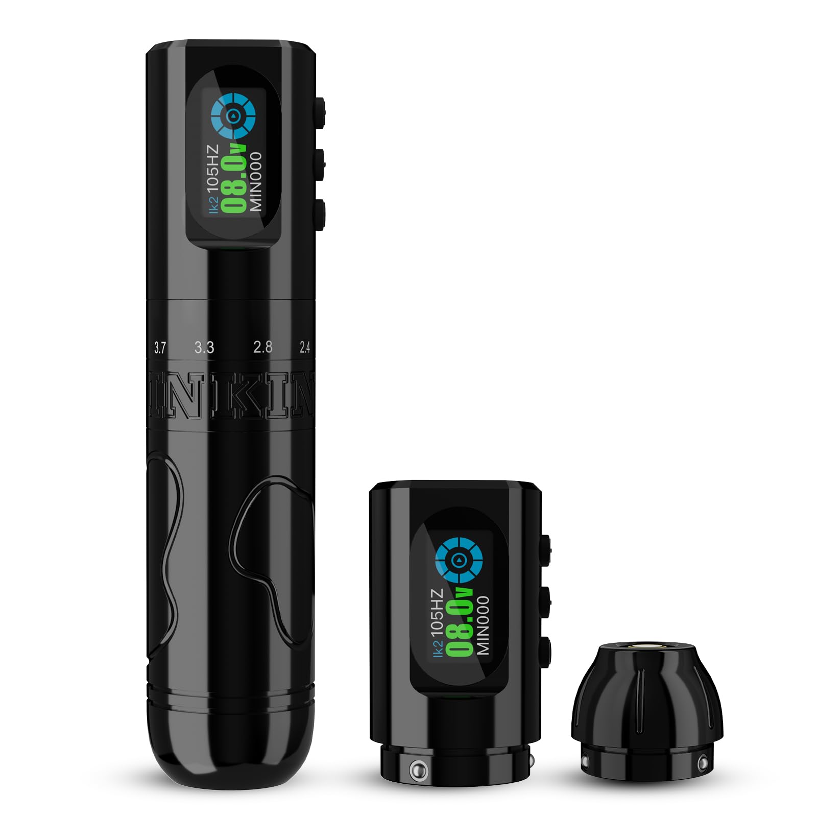 InkFlexo - Kit de pistola de tatuaje, máquina de tatuaje inalámbrica con 6 tiempos ajustables, cartuchos rotativos máquina de tatuaje con 2 baterías reemplazables, pantalla OLED de alimentación