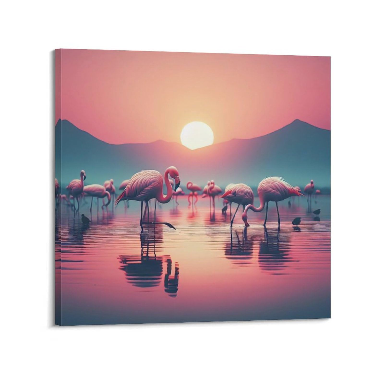 WPHSFX Animal Poster Flamingo Lake Sunset Poster Decorative Painting Canvas Wall Posters And Art Picture Print Modern Family Bedroom Decor Posters 16x16inch(40x40cm)