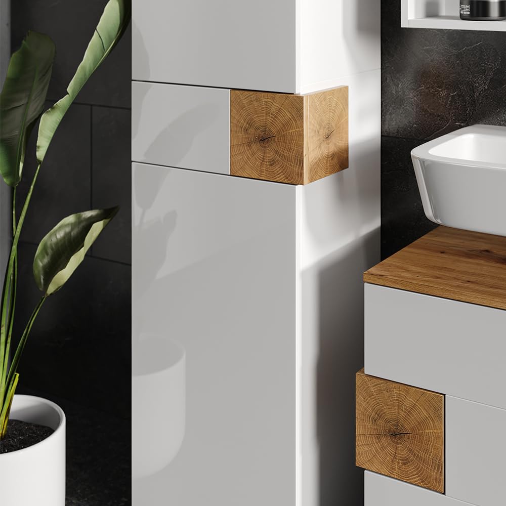 Vicco Badmöbel-Set Eden, Weiß Hochglanz, 73 cm, besteht aus Waschbeckenunterschrank, Spiegelschrank, Hochschrank, Midischrank und Hängeschrank