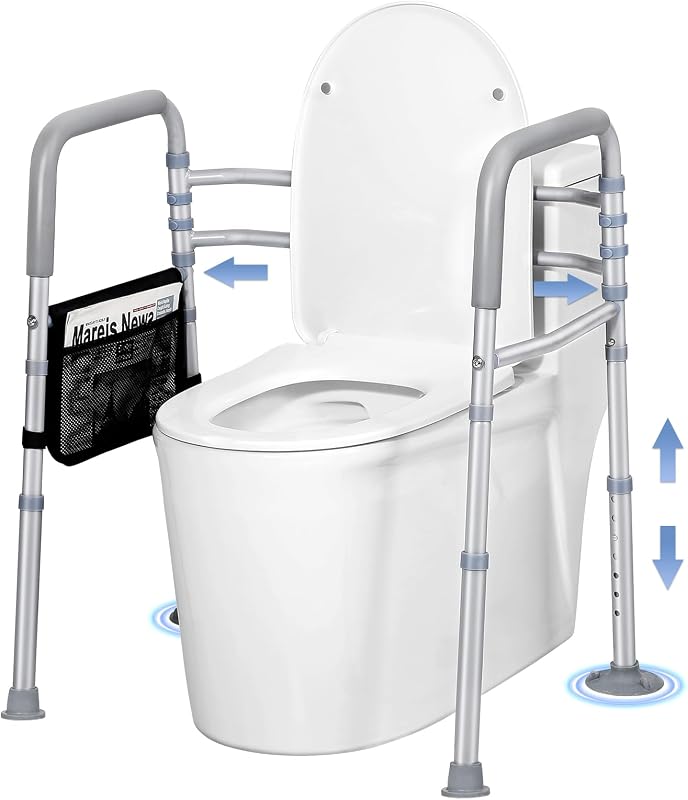 Width & Height Adjustable Toilet Safety Rails - Bathroom Support | Toilet Handles Grab Bar - Stand Alone Toilet Safety Frame Fits Most Toilet