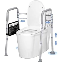 Width & Height Adjustable Toilet Safety Rails - Bathroom Support | Toilet Handles Grab Bar - Stand Alone Toilet Safety Frame Fits Most Toilet