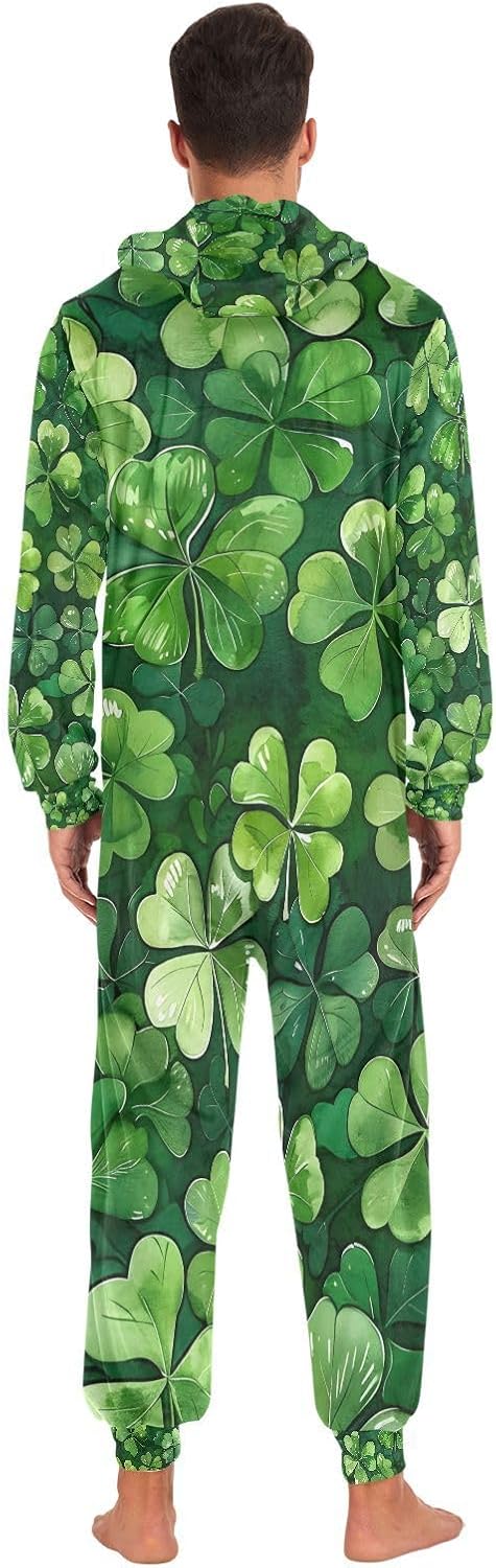 Four Leaf Clover Leaves Unisex Adult Onesie Pajamas Comfy One Piece Costume Jumpsuits Novelty Sleepwear Homewear for Men Women