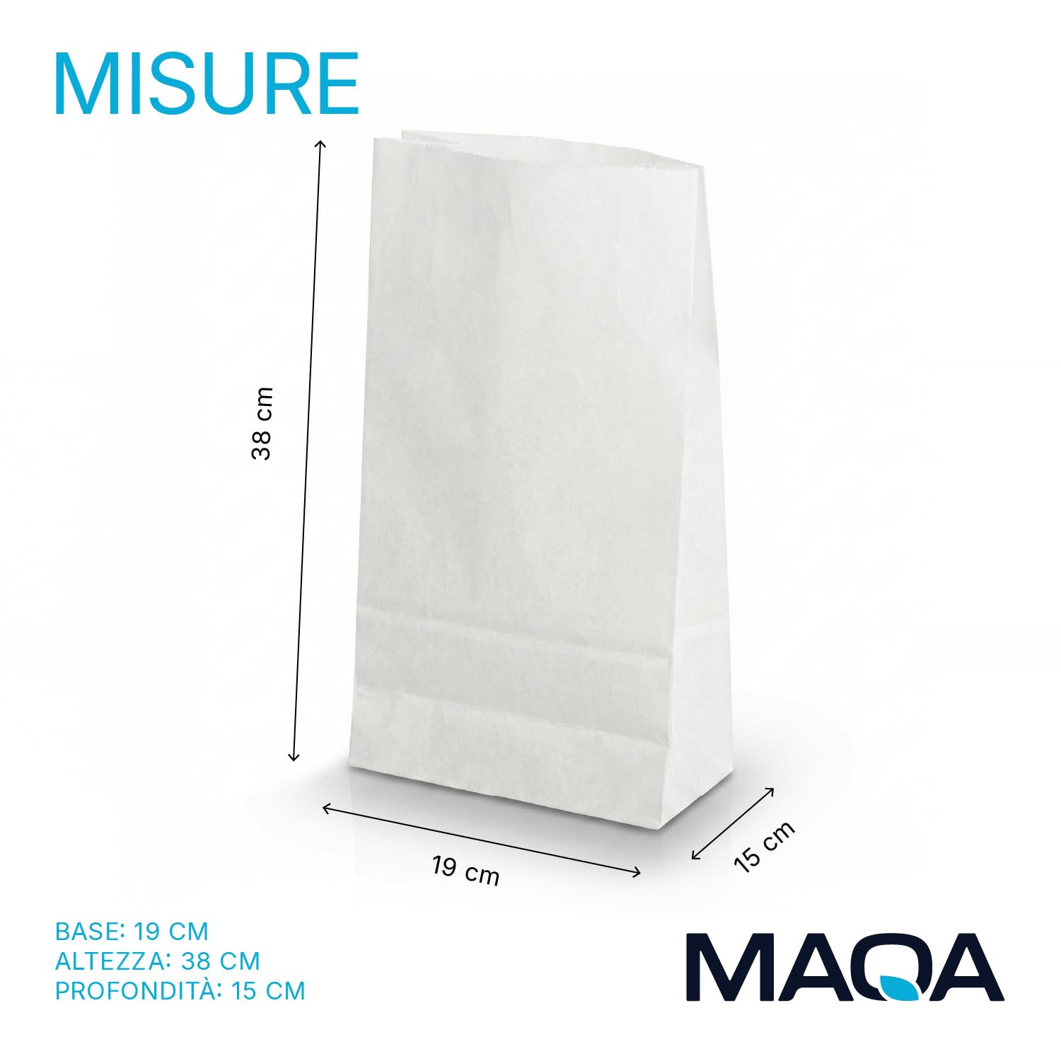 MAQA Bolsas de papel kraft blanco para alimentos Bolsa de papel kraft blanco para croissants, pizzas, dulces, almendras garrapiñadas, caramelos 19+15x38 cm/1000