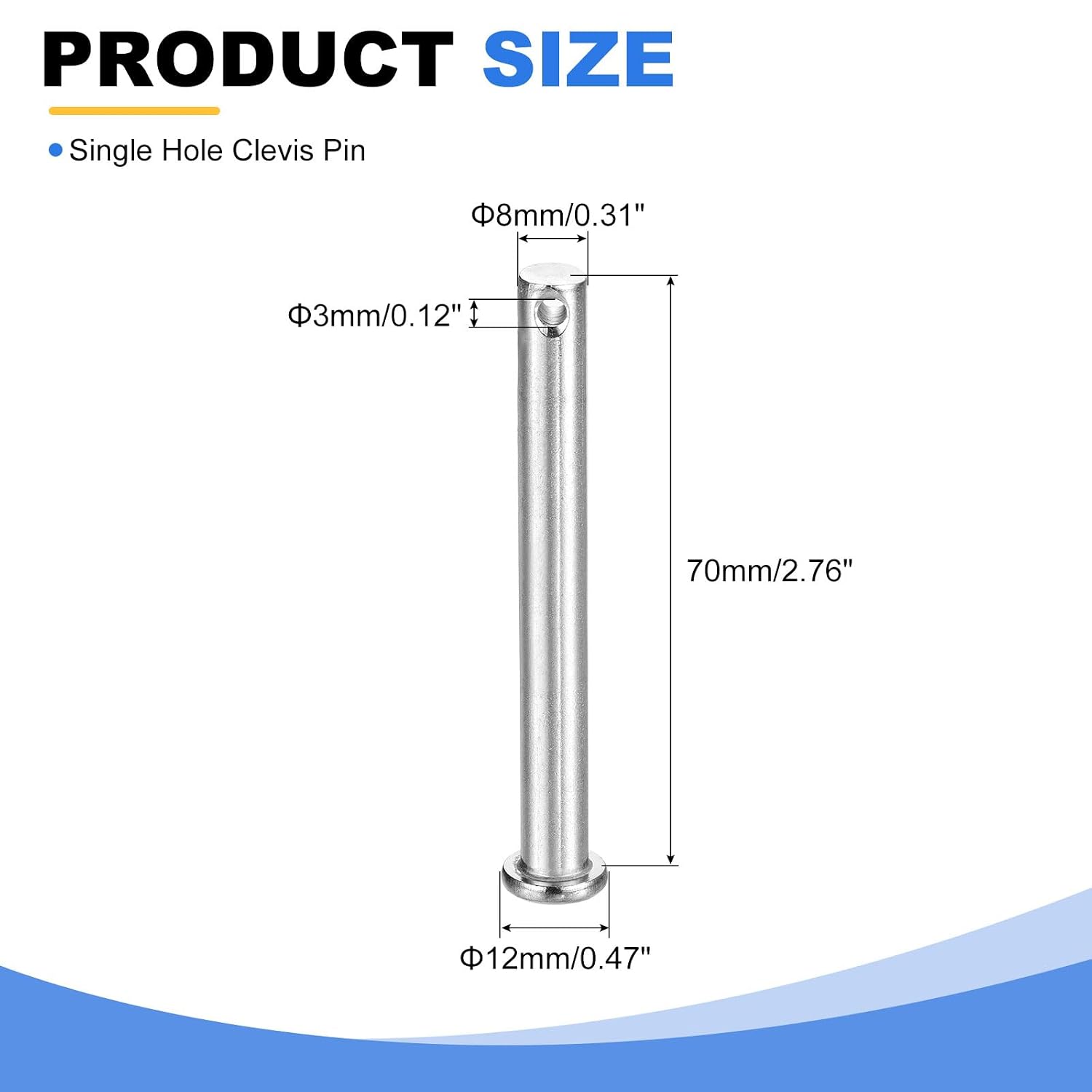 uxcell 20Pcs M8 x 70mm Single Hole Clevis Pins, 304 Stainless Steel Flat Head Hitch Pins for Trailer Latch, Mechanics Repair, Furniture Installation, Industrial Equipment