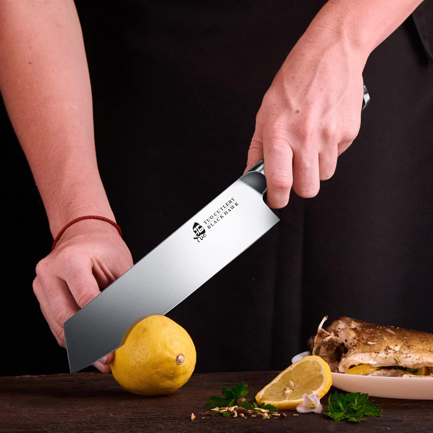 TUO Kiritsuke Knife - 8.5 inch Kiritsuke Chef Knife - Japanese Vegetable Meat Knife - German HC Steel - Full Tang Pakkawood Handle - BLACK HAWK SERIES with Gift Box